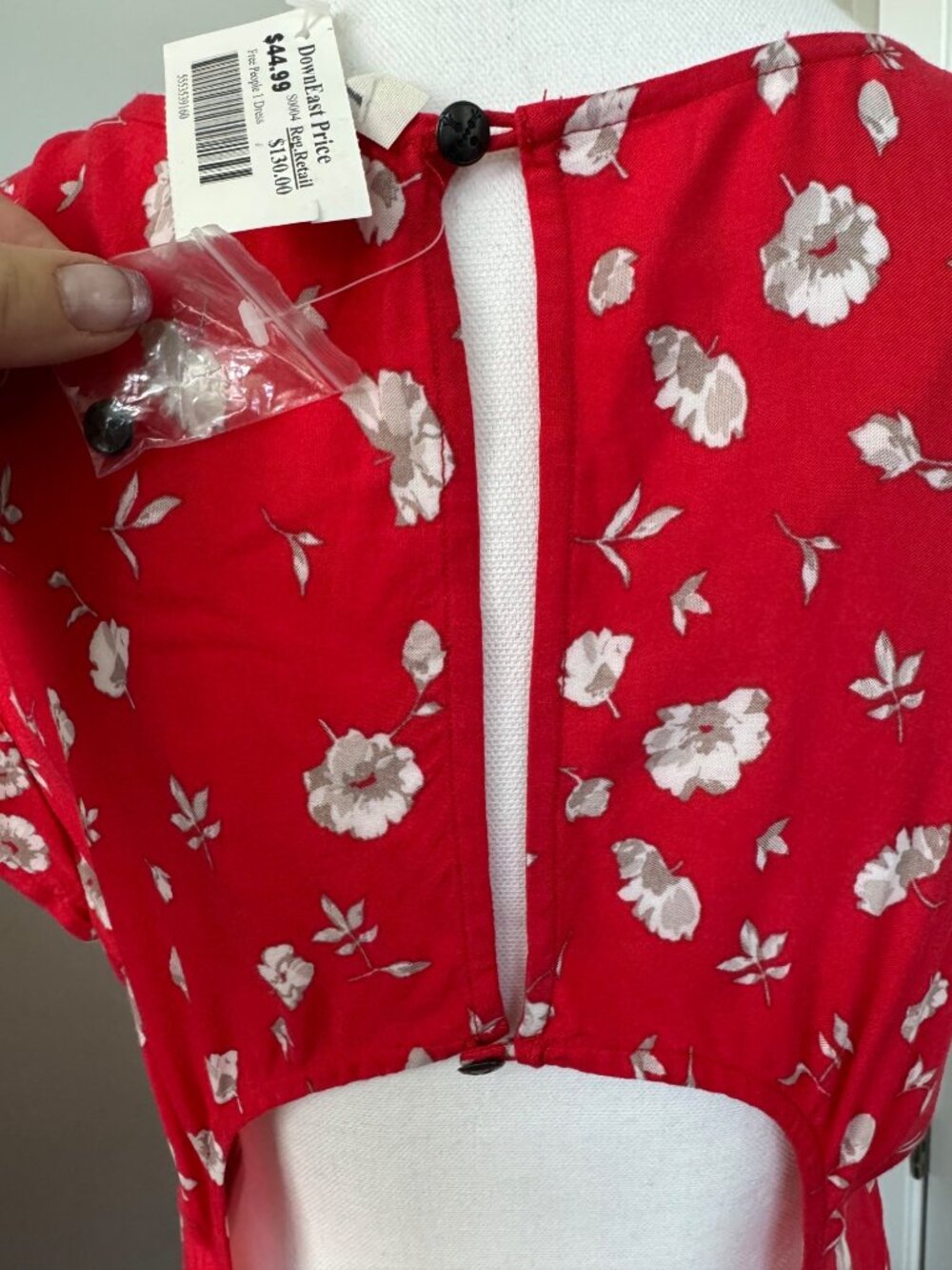 Free People Red Floral Print Keyhole Back Dress 10 Travel Comfort Light Dining - Picture 10 of 16